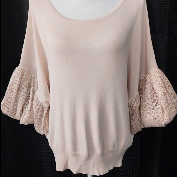 EXPRESS! ANTIQUE SHELL PINK KNIT TOP, BLOUSON BALLOON LACE SLEEVES! SZ XL - Picture 4 of 8